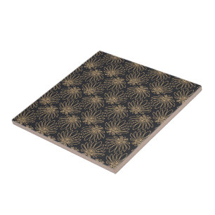 Carreau Motif Art Déco avec motifs floraux dorés 