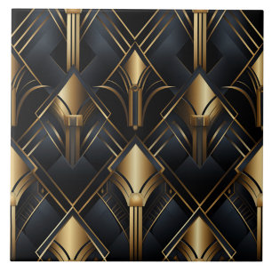 Carreau Motif Art déco, effet métallique, noir et or
