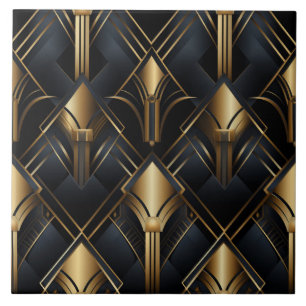Carreau Motif Art déco, effet métallique, noir et or