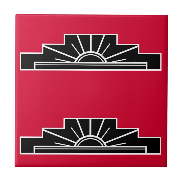 Carreau Motif Art déco en B&W et rouge (Devant)