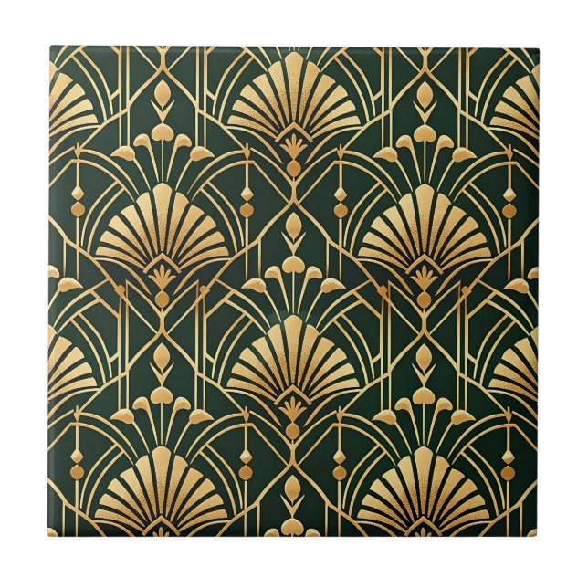 Carreau Motif Art Déco Or Émeraude (Devant)