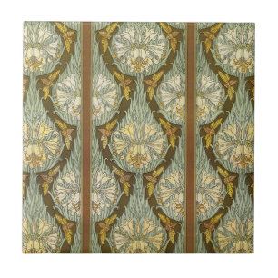 Carreau Motif Art Nouveau de lys et d'insecte de couleur v