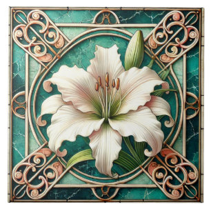 Carreau Motif Art Nouveau Lily Blanche
