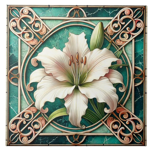 Carreau Motif Art Nouveau Lily Blanche (Devant)