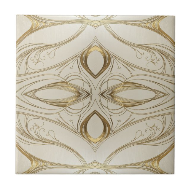Carreau Motif Art Nouveau symétrique en or et beige (Devant)