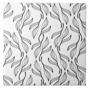 Carreau Motif artistique de feuilles botaniques noir et bl