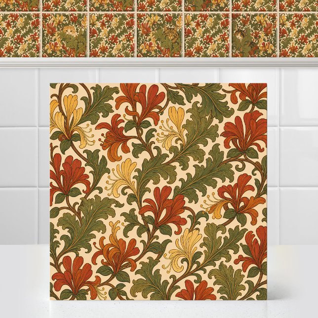 Carreau Motif assorti de chat de chèvrefeuille préraphaéli (Matching Pattern Series Pre Raphaelite Cat Honeysuckle Ceramic Tile Mural)