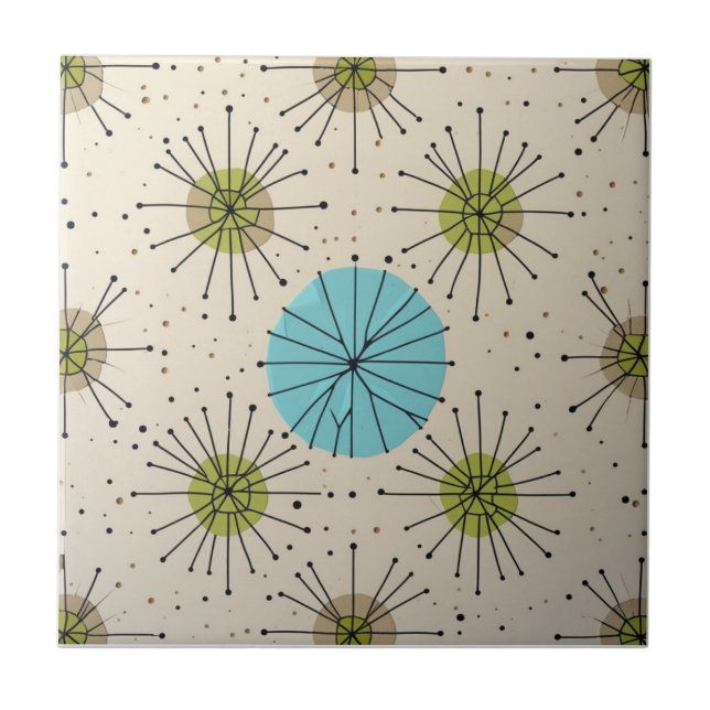 Carreau Motif Atomique en Étoile de la Modernité du Milieu (Devant)