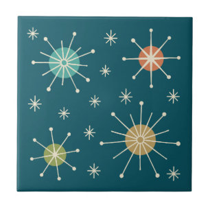 Carreau Motif Atomique en Étoile Éclatée de Style Mid Cent