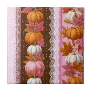 Carreau Motif automnal floral citrouille orange rose