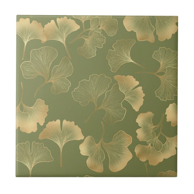 Carreau Motif Automnal Ginkgo Doré (Devant)