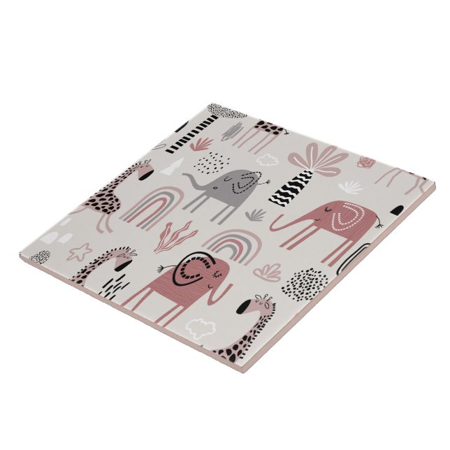 Carreau motif avec de mignons éléphants et girafes géant (Côté)