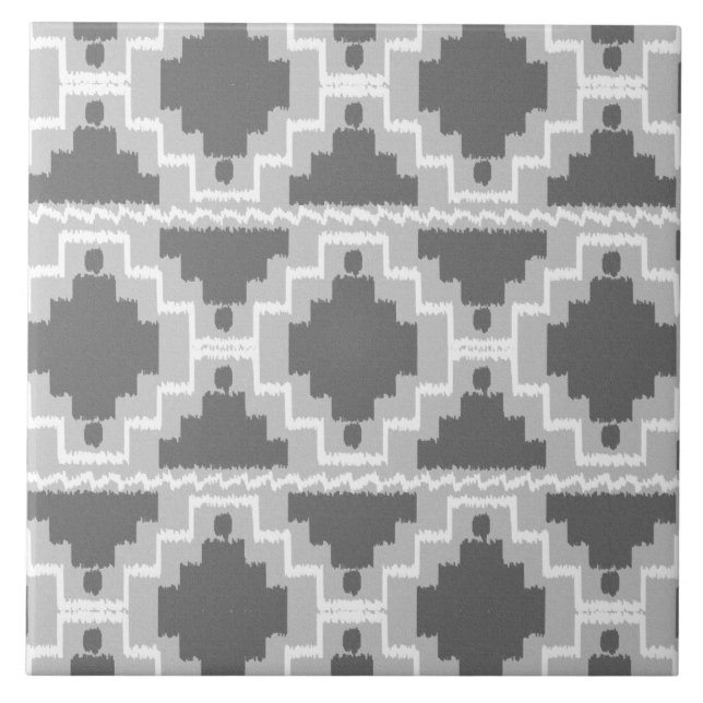 Carreau Motif Aztec Ikat - Gris foncé et clair (Devant)