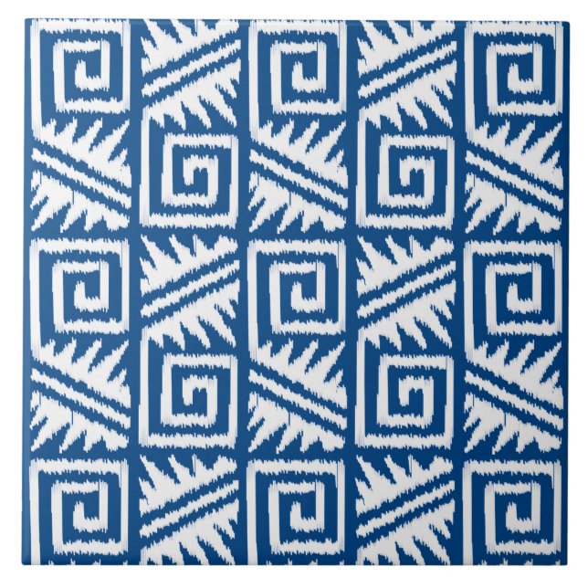 Carreau Motif aztèque d'Ikat - bleu et blanc de cobalt (Devant)