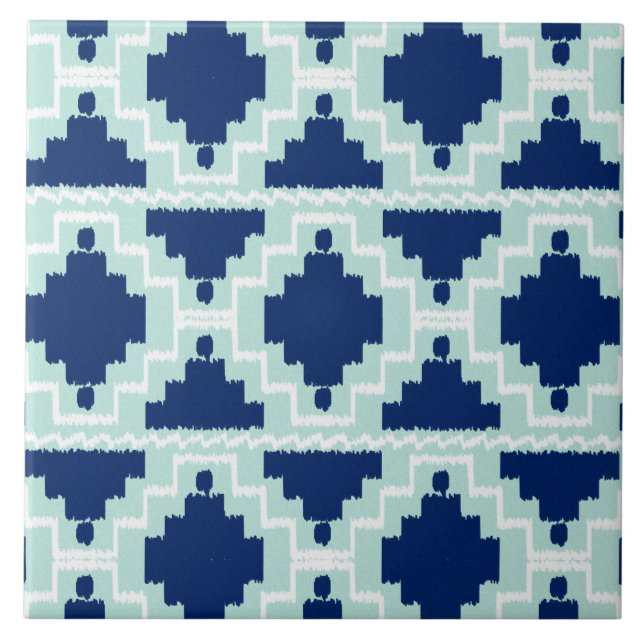 Carreau Motif aztèque d'Ikat - indigo et bleu-clair (Devant)