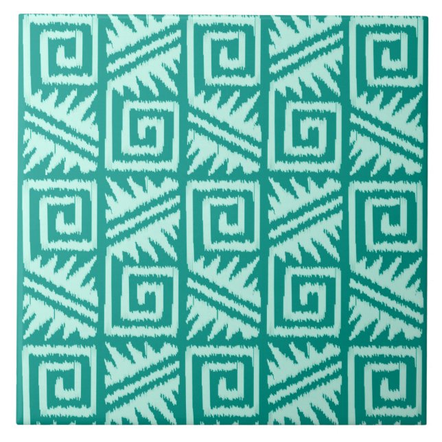 Carreau Motif aztèque d'Ikat - turquoise et Aqua (Devant)