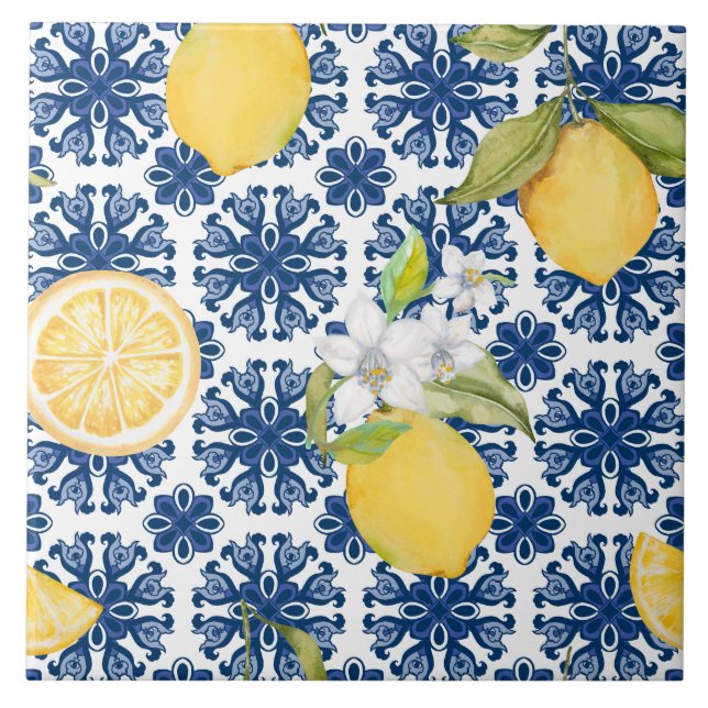 Carreau Motif Azulejo de citron méditerranéen  (Devant)