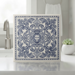 Carreau Motif baroque orné Pat#1 bleu ivoire ID1194