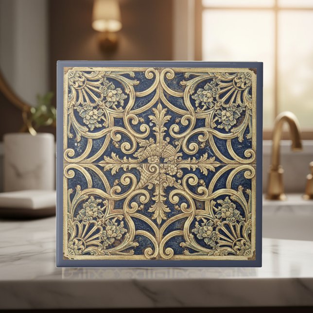 Carreau Motif baroque orné Pat#2 bleu or ID1195 (Créateur téléchargé)