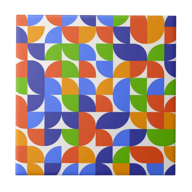 Carreau Motif Bauhaus milieu du siècle bleu, orange, vert  (Devant)