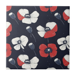 Carreau Motif blanc avec accents rouge et bleu