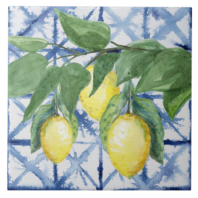 Carreau Motif blanc bleu Citrus  aquarelle (Devant)