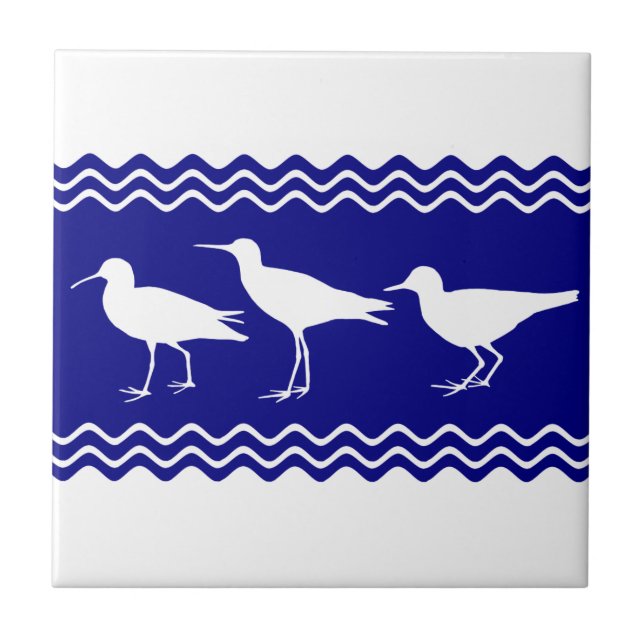 Carreau Motif blanc bleu côtier d'oiseaux de bécasseau (Devant)