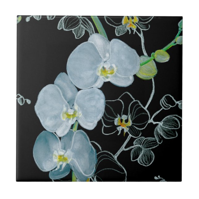 Carreau Motif blanc d'orchidées d'aquarelle (Devant)