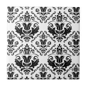 Carreau Motif blanc noir classique de damassé - chic