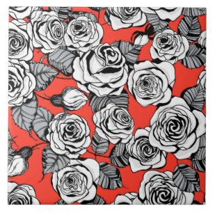 Carreau Motif blanc roses