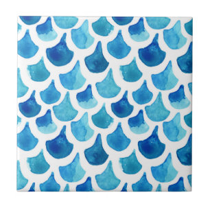 Carreau Motif bleu d'échelle d'aquarelle