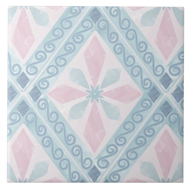 Carreau motif bleu en forme de diamant (Devant)