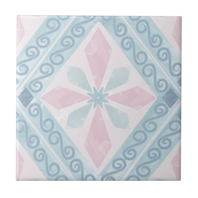Carreau motif bleu en forme de diamant (Devant)