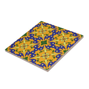 Carreau Motif bleu et jaune orange de tuile de Talavera