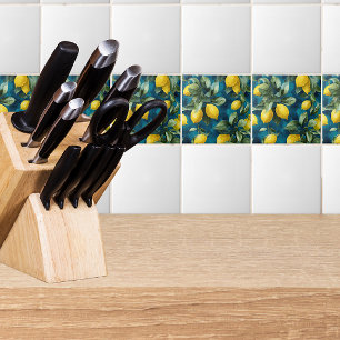 Carreau Motif bleu jaune aquarelle de citron méditerranéen