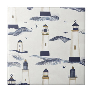 Carreau Motif bleu phare nautique côtier