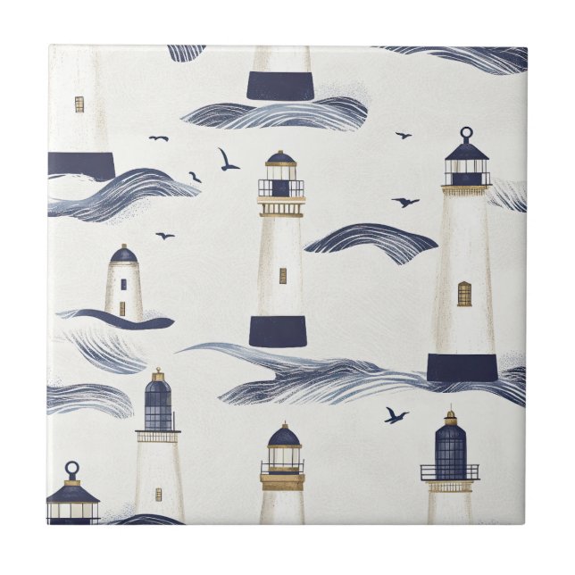 Carreau Motif bleu phare nautique côtier (Devant)