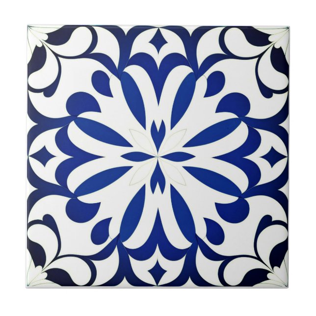 Carreau Motif bleu sur fond blanc (Devant)
