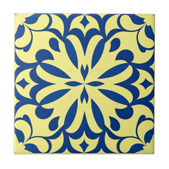 Carreau Motif bleu sur fond jaune (Devant)