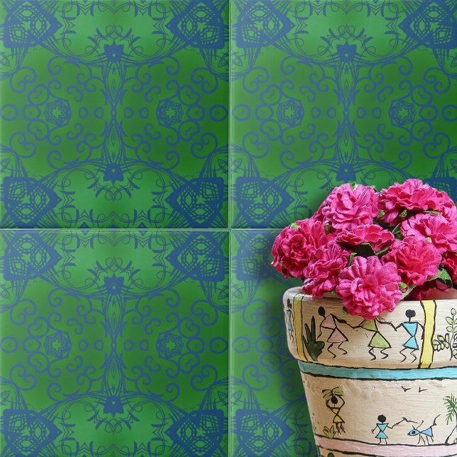 Carreau Motif bleu vert émeraude Abstrait Damask (Créateur téléchargé)