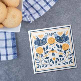 Carreau Motif Blue Gold Bird Hygge