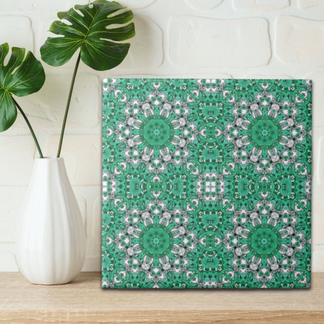 Carreau motif bohème chic vert émeraude mandala (chic bohemian pattern emerald green mandala tile)