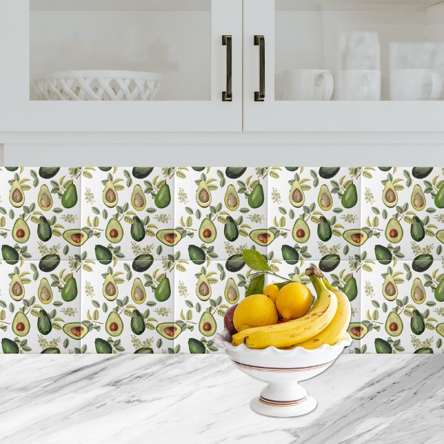 Carreau Motif botanique Aquarelle Avocado (Watercolor Avocado Botanical Pattern Ceramic Tile)