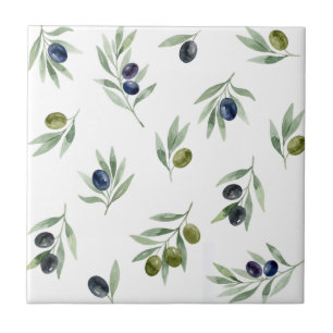 Carreau Motif botanique chic aquarelle vert olives
