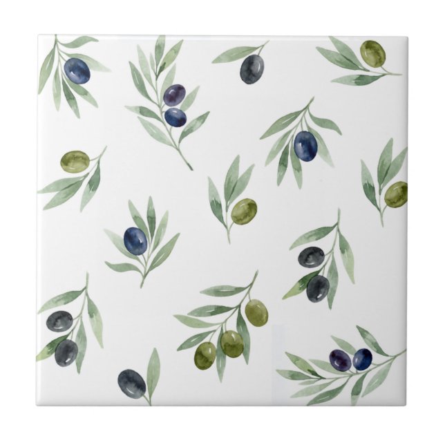 Carreau Motif botanique chic aquarelle vert olives (Devant)