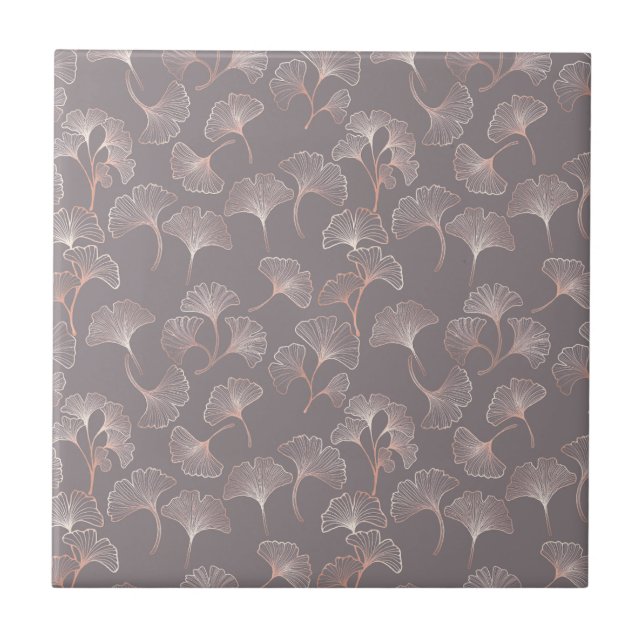 Carreau Motif botanique de feuille de ginkgo rose (Devant)