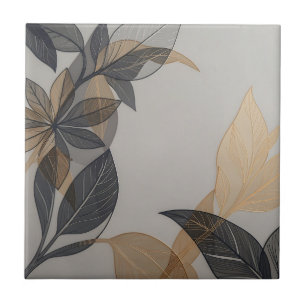 Carreau Motif botanique de feuille stylisé élégant noir or