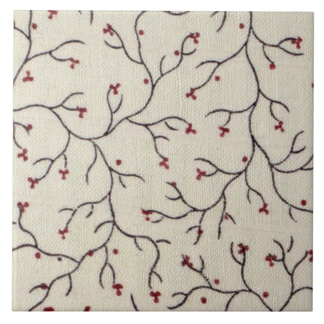 Carreau Motif botanique de la branche de baie rouge (Devant)