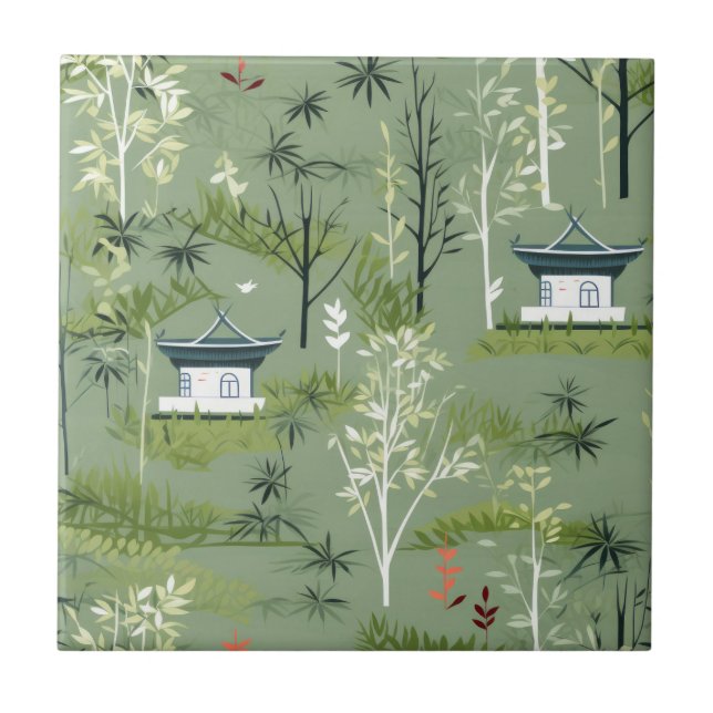 Carreau Motif botanique de la forêt de bambou Zen (2) (Devant)