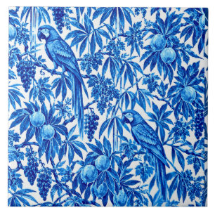 Carreau Motif botanique de perroquet tropical bleu